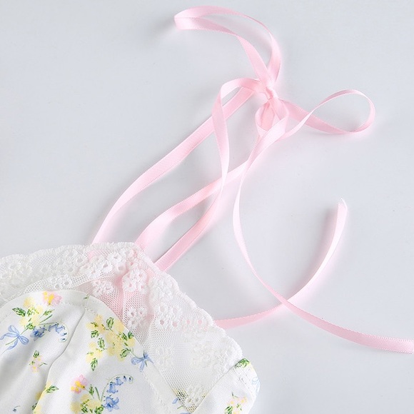 Floral Tie Lace Trim Crop Tank Top - Picture 8 of 8